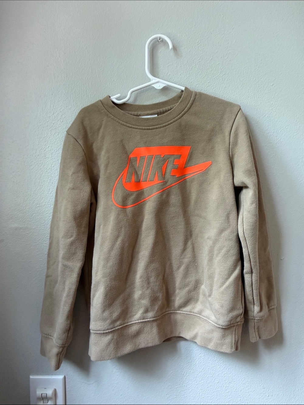 Nike Crewneck Sweatshirt in Tan with Bright Orange Logo